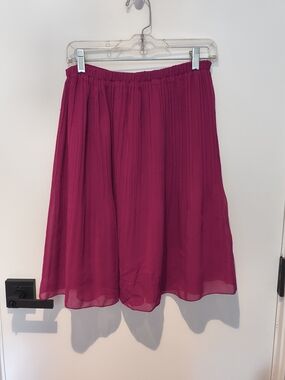 For Cynthia Fuchsia Pleated A-Line Midi Skirt